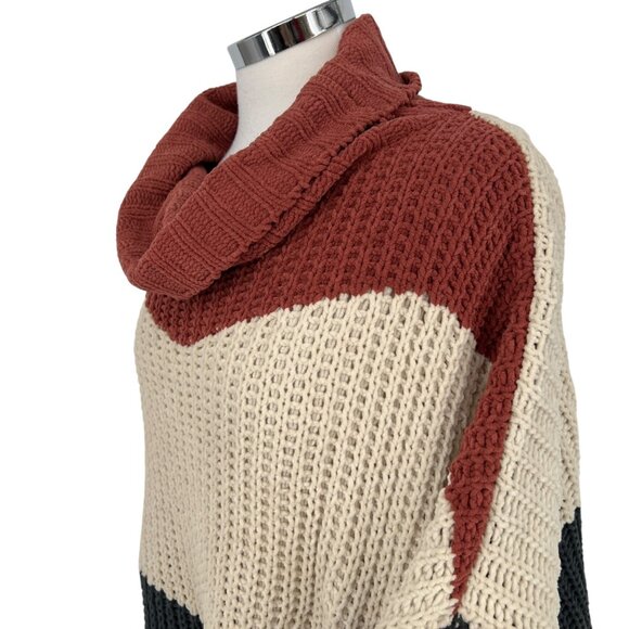 POL Chenille Colorblock Turtleneck Sweater Orange Ivory Size Medium - Picture 9 of 13